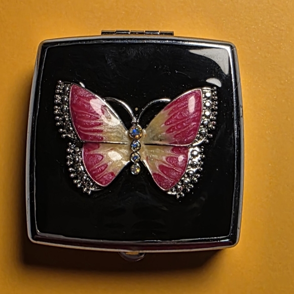 other Other - Black Pill Box Medication Box Pink Butterfly Design
